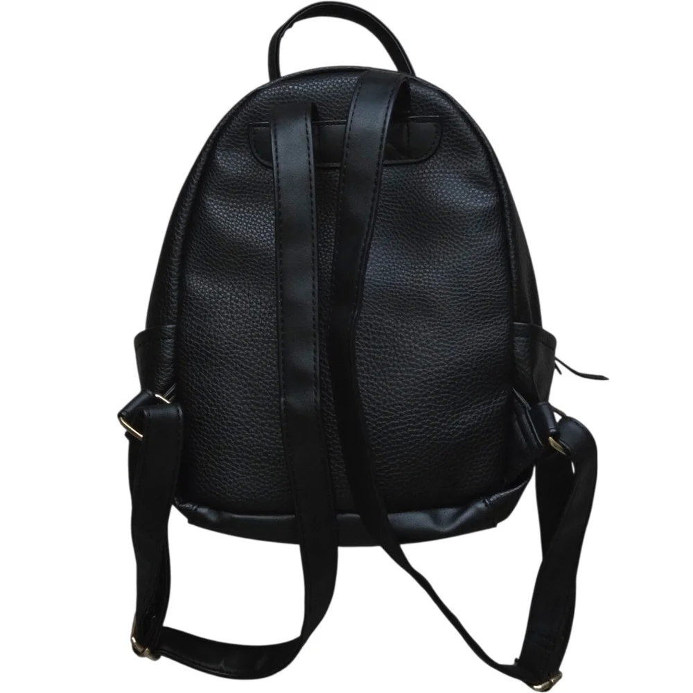 Kenneth Cole Reaction Mini Backpack Black Pebbled Faux Leather Gold Hardware